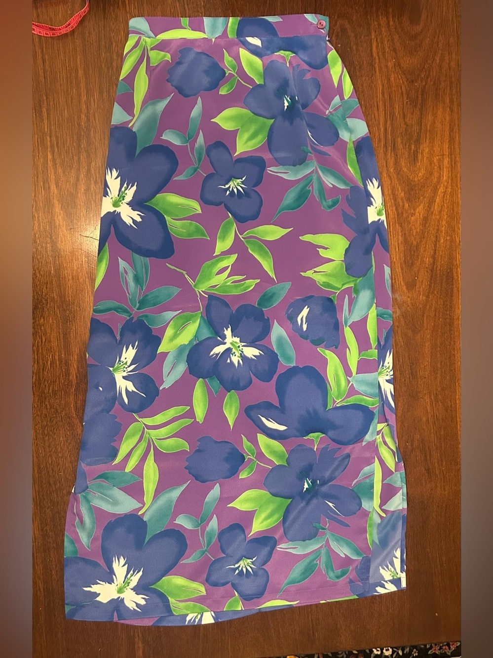Vintage Notations Purple Floral Midi Skirt with Blue and Green Accents